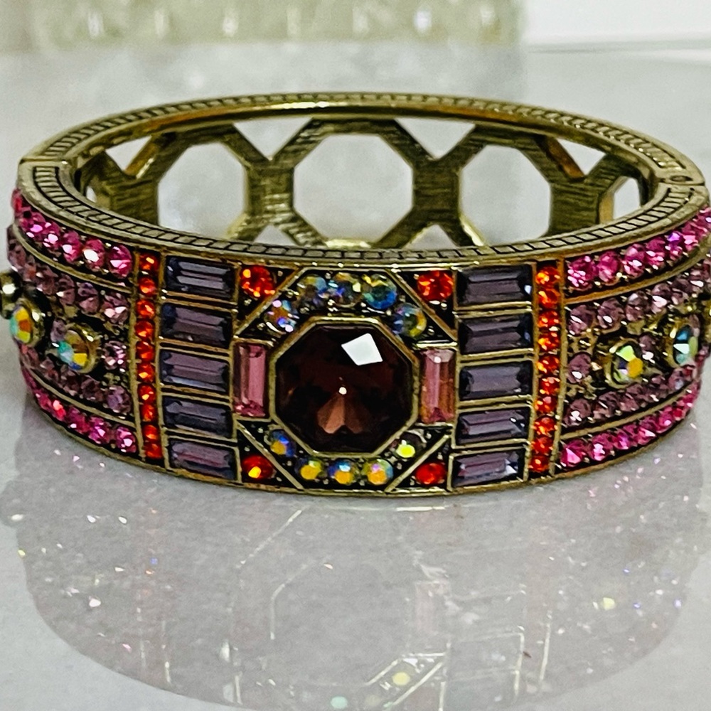 Heidi Daus Signed Lavish Layers Crystals Accented Cuff Bracelet mint condition